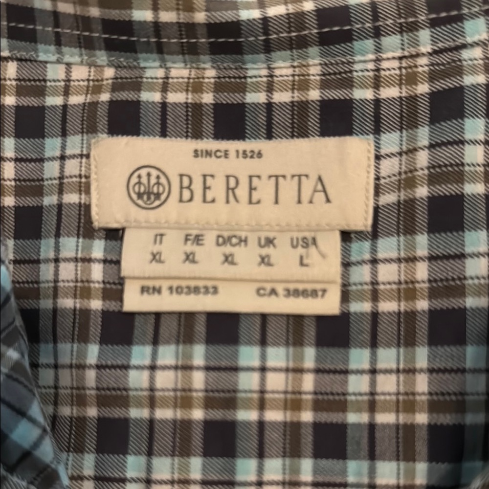 Beretta Black and White Casual Button Down Shirt with Classic Plaid Design. L - Picture 2 of 3